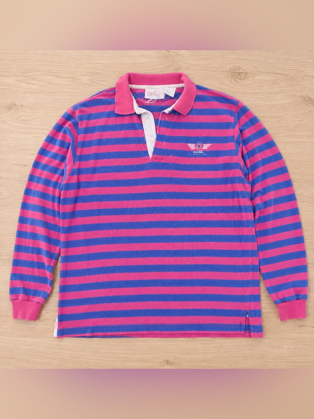 Coca cola vintage pink blue stripe rugby stripe shirt M